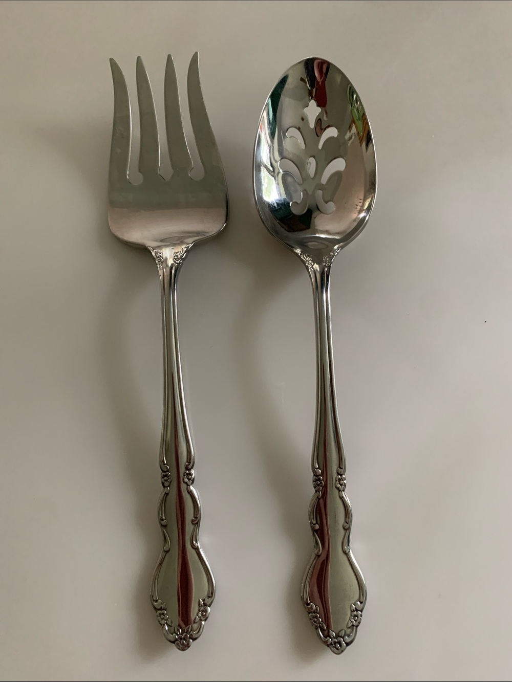 Oneida Silver Plated Pierced Serving Spoon and Slotted Fork
